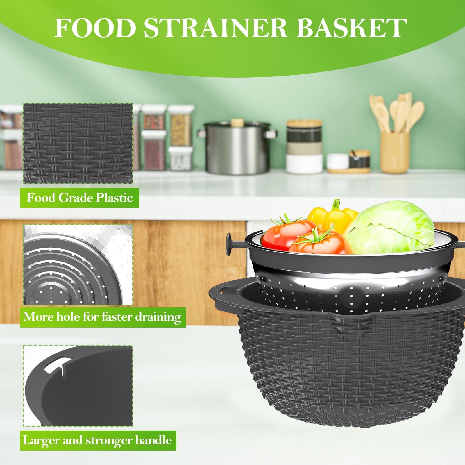 UTTKOJ durable stainless steel colander resists dents and rust.