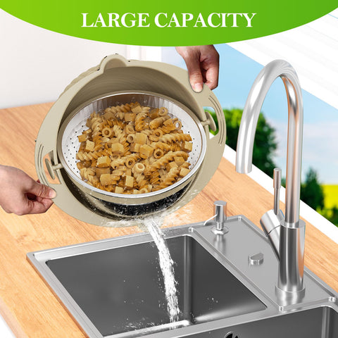 UTTKOJ top view of beige 4-1 colander showing compact design and handles.