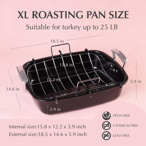 UUKRAVE roaster pan with wide handles for safe, easy oven transfer.