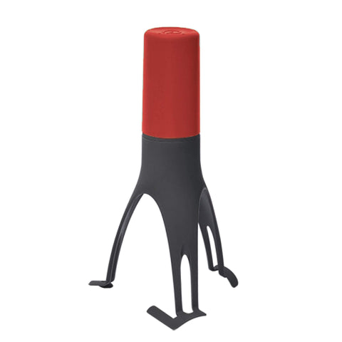 Uutensil Stirr automatic pan stirrer with red body and LED indicators for steady cooking.