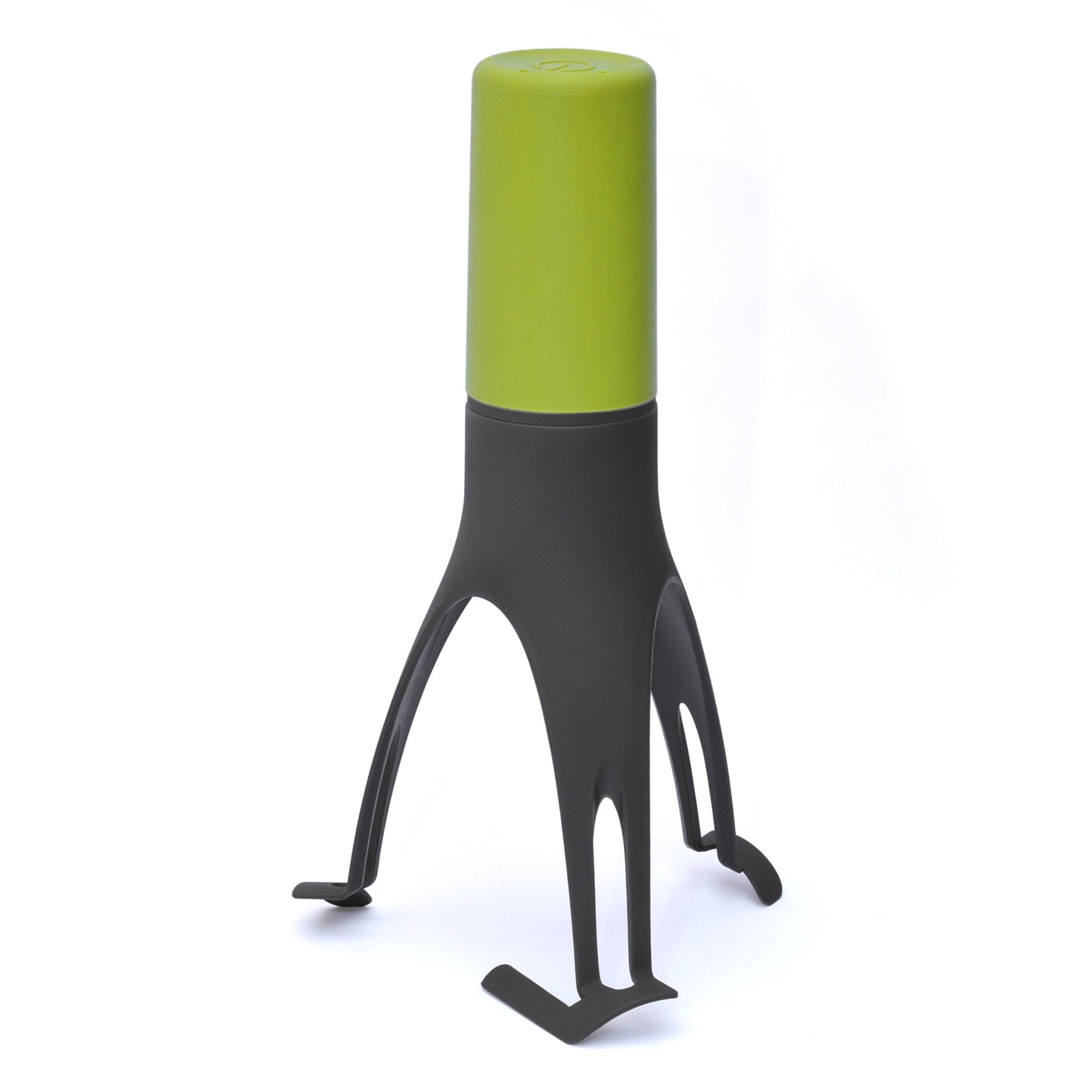 Uutensil Stirr automatic stirrer with olive-green body in action for hands-free cooking