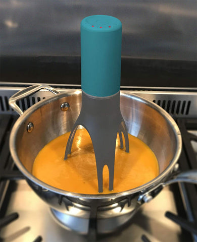 Uutensil Stirr teal in saucepan demonstrates safe non-stick use
