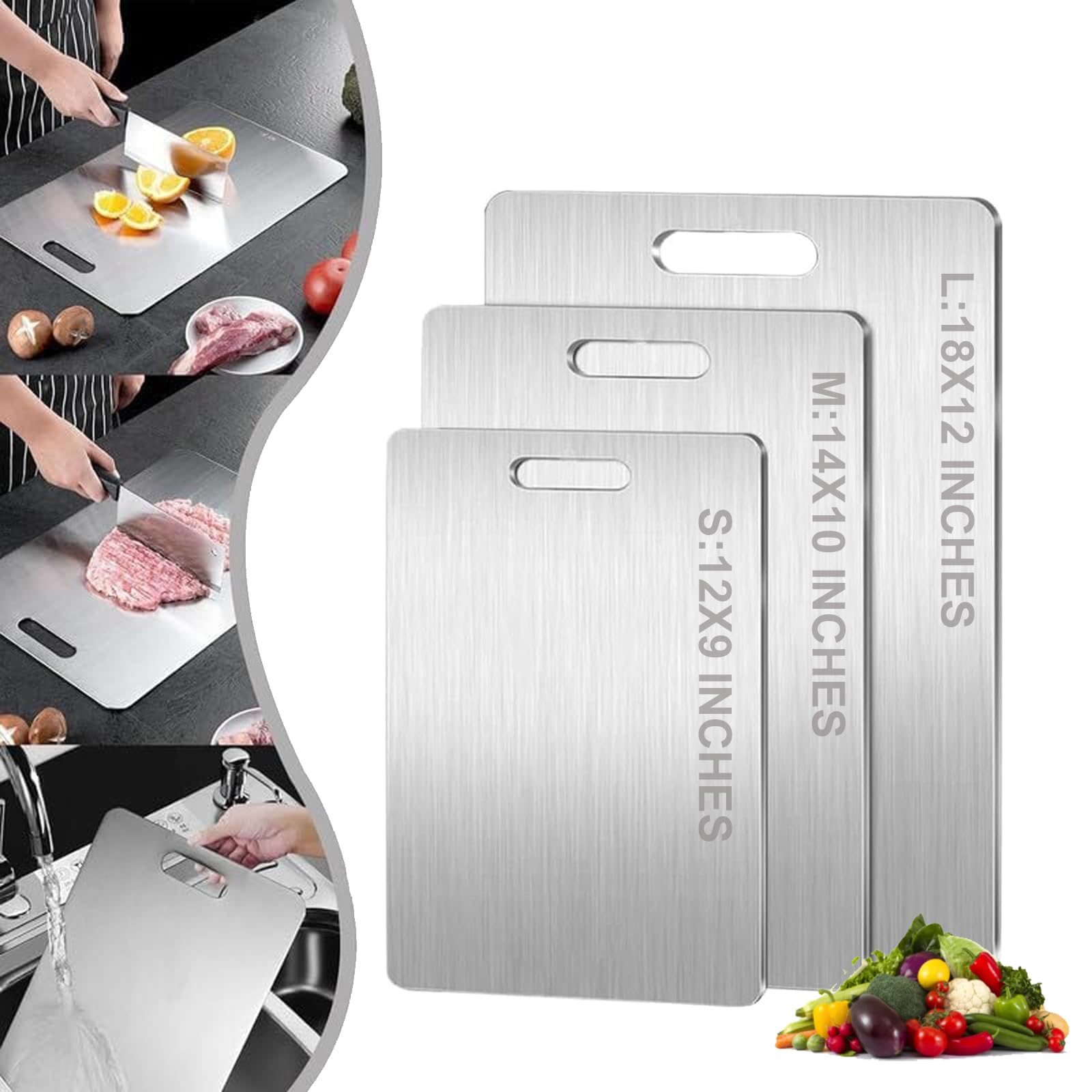 UVAAKZ titanium cutting board front side for fruits and vegetables; hygienic, non-absorbent surface.