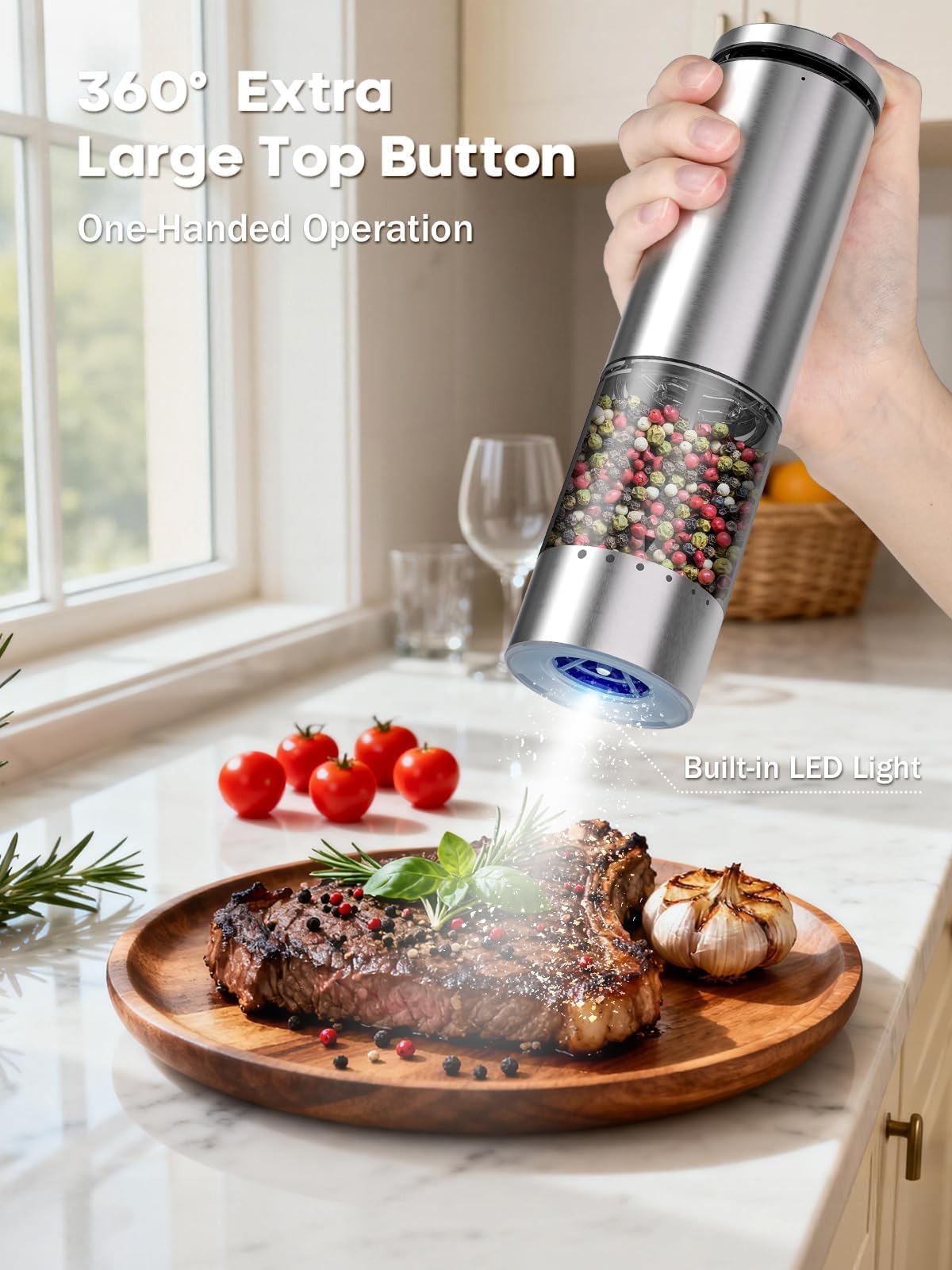 Clear acrylic body of the Uvellgift grinders for visible spice levels.