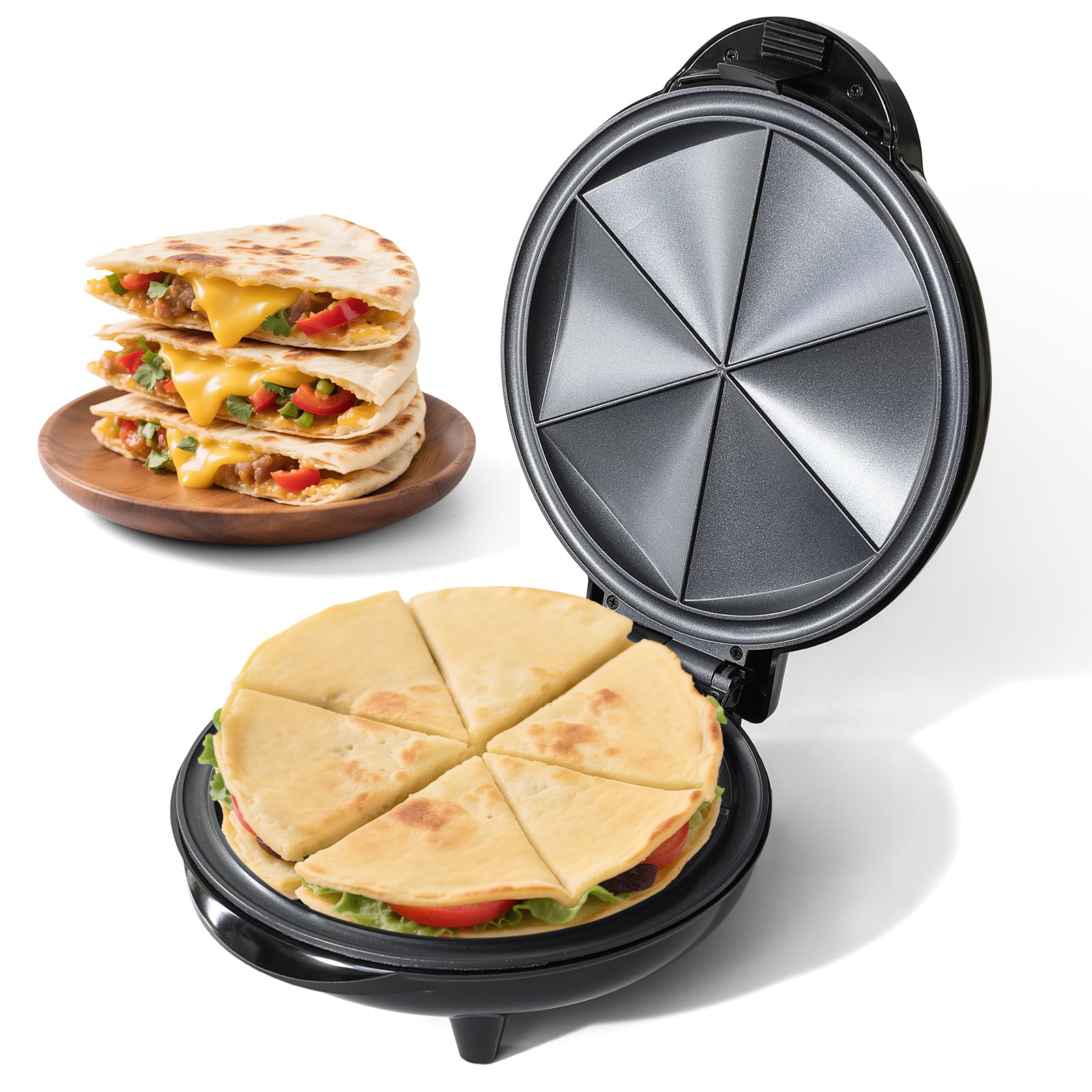 UVFAST electric quesadilla maker top view with 9.5-inch surface for quick meals