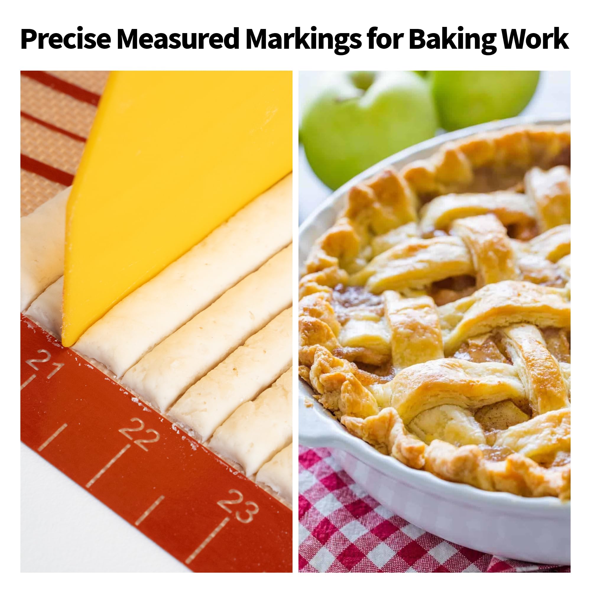 UWILLION nonstick mat helps roll dough smoothly with light flour dusting.