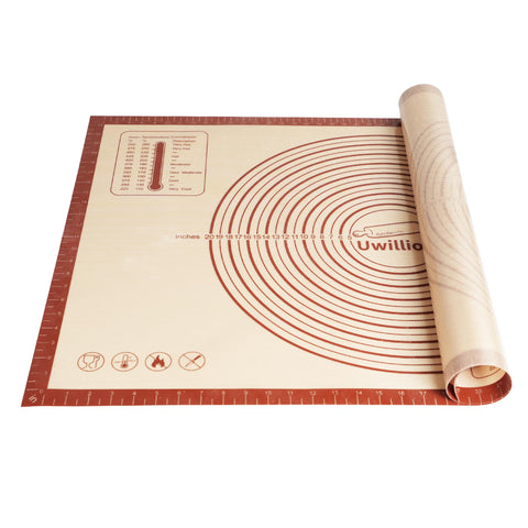 UWILLION 36x24-inch silicone pastry mat on counter for easy dough rolling.