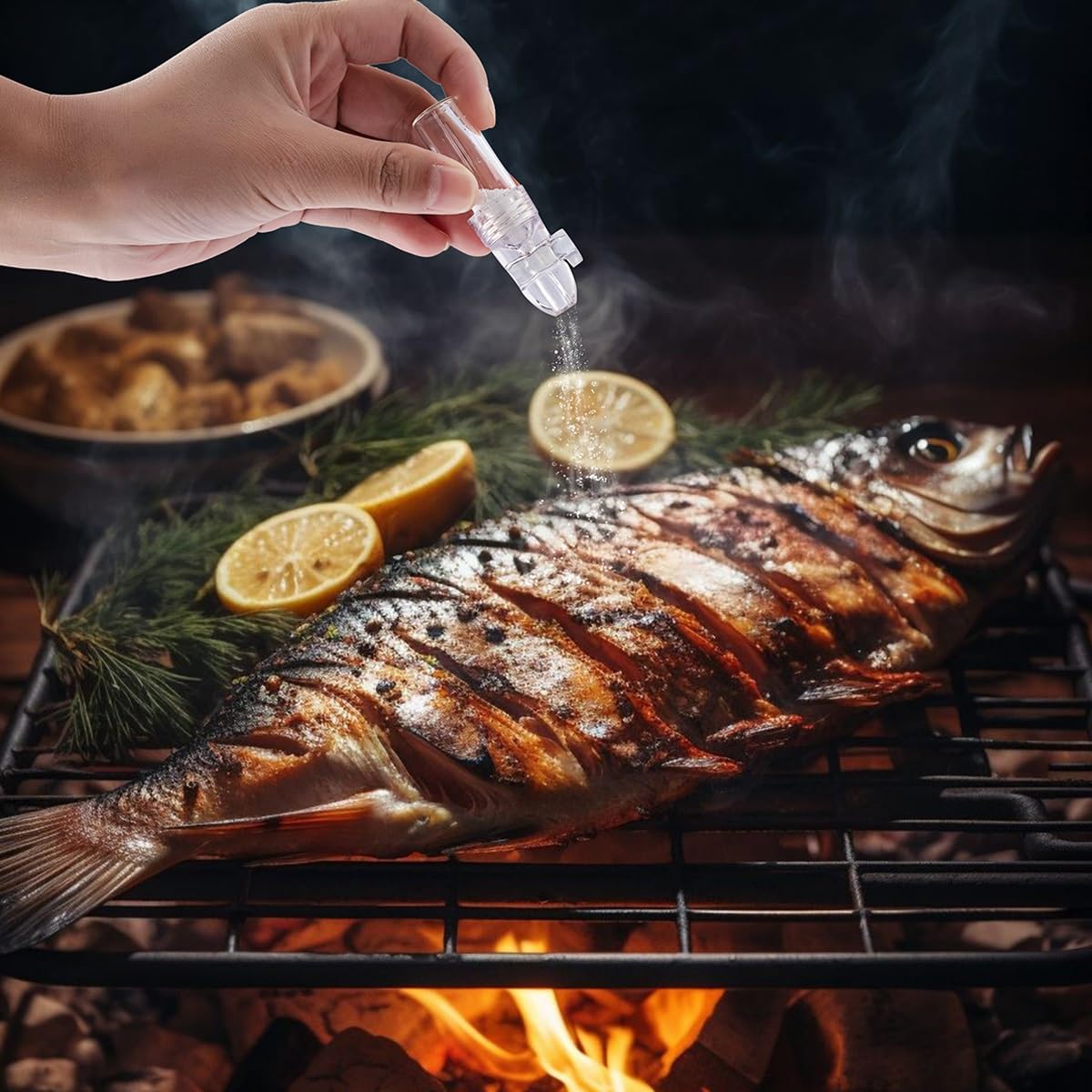 UXHLP outdoor camping spice dispenser shown ready for grilling