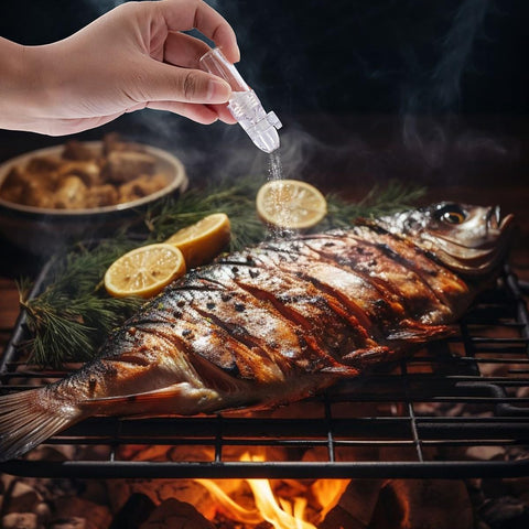 UXHLP outdoor camping spice dispenser shown ready for grilling