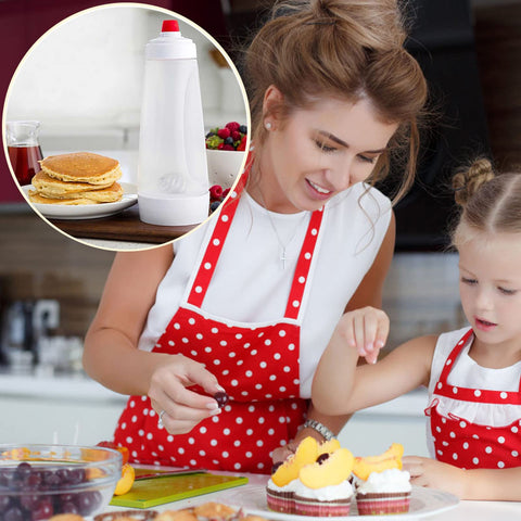 UZOU pancake batter dispenser with wide opening for easy pouring.