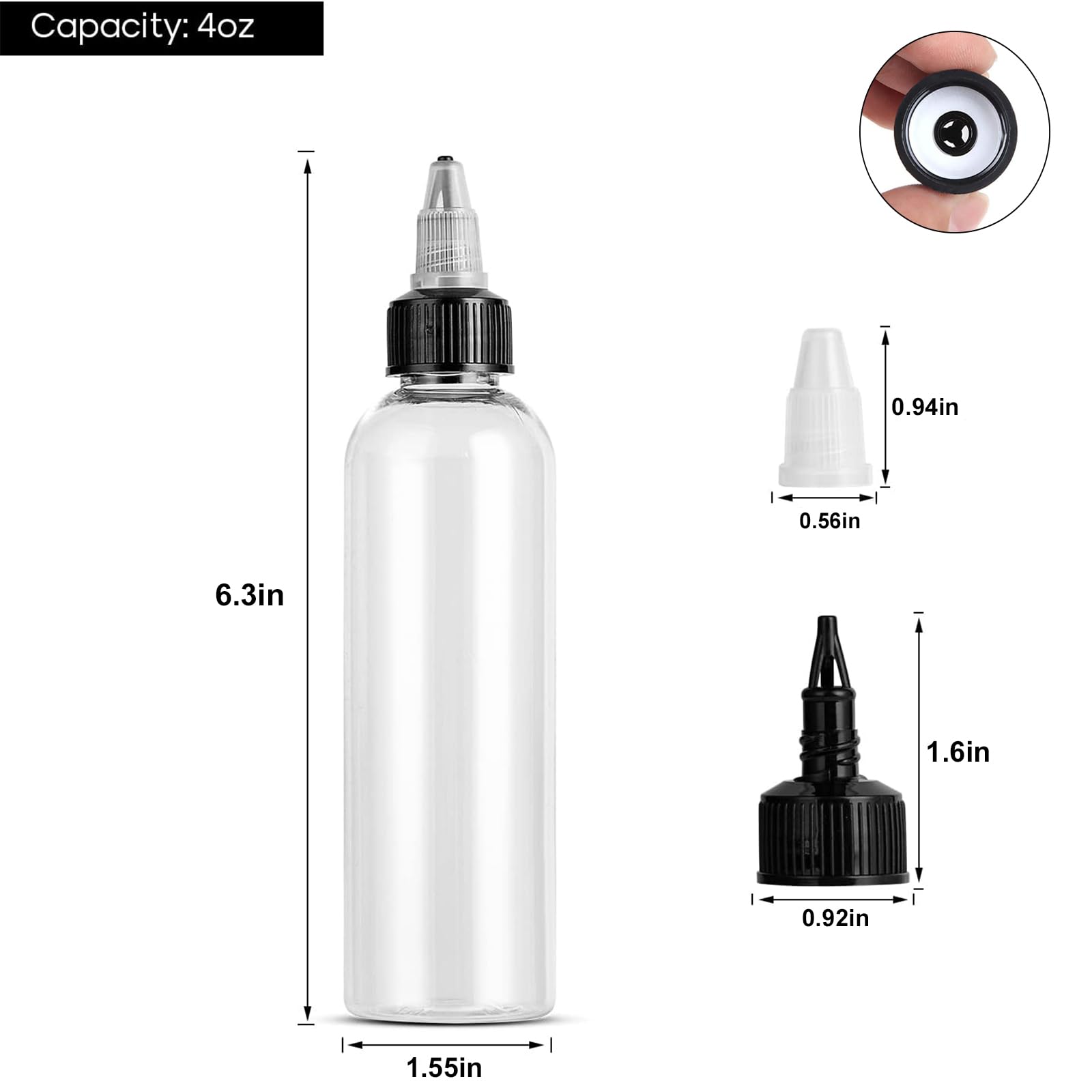 V-chen 4oz clear bottle for oils and inks, easy to monitor content level.