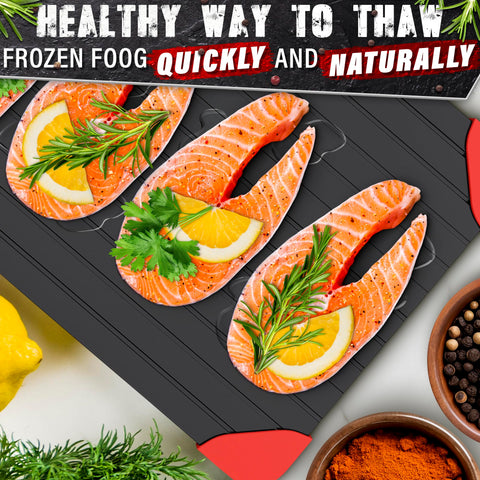V TOWER defrosting tray provides even thawing on large meat pieces.