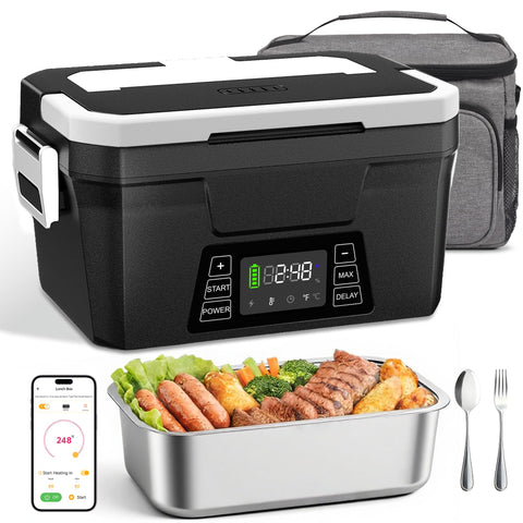 Vabaso cordless heated lunch box in use for hot office meals.