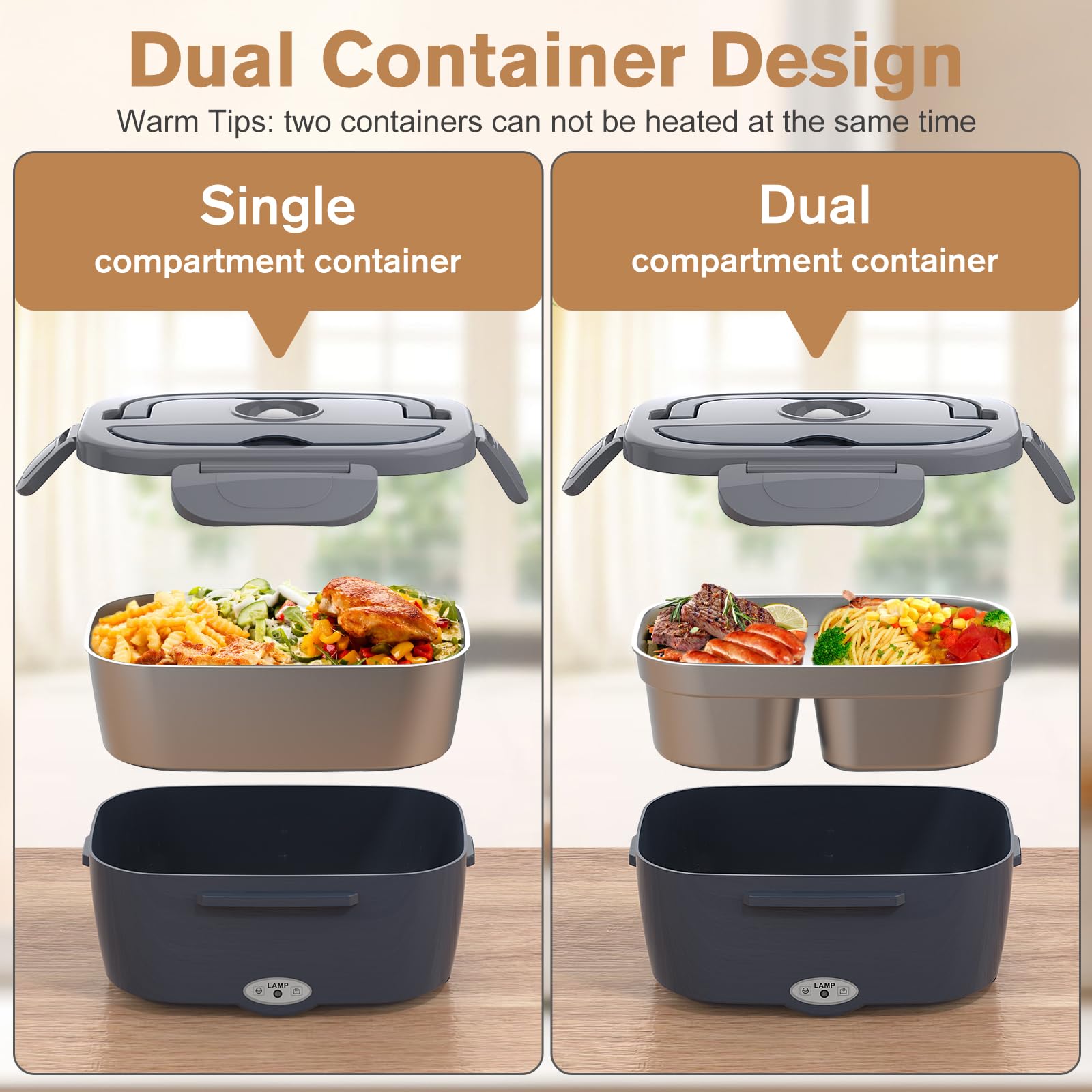 Vabaso dual 1.5L containers kept separate for fresh flavors during travel