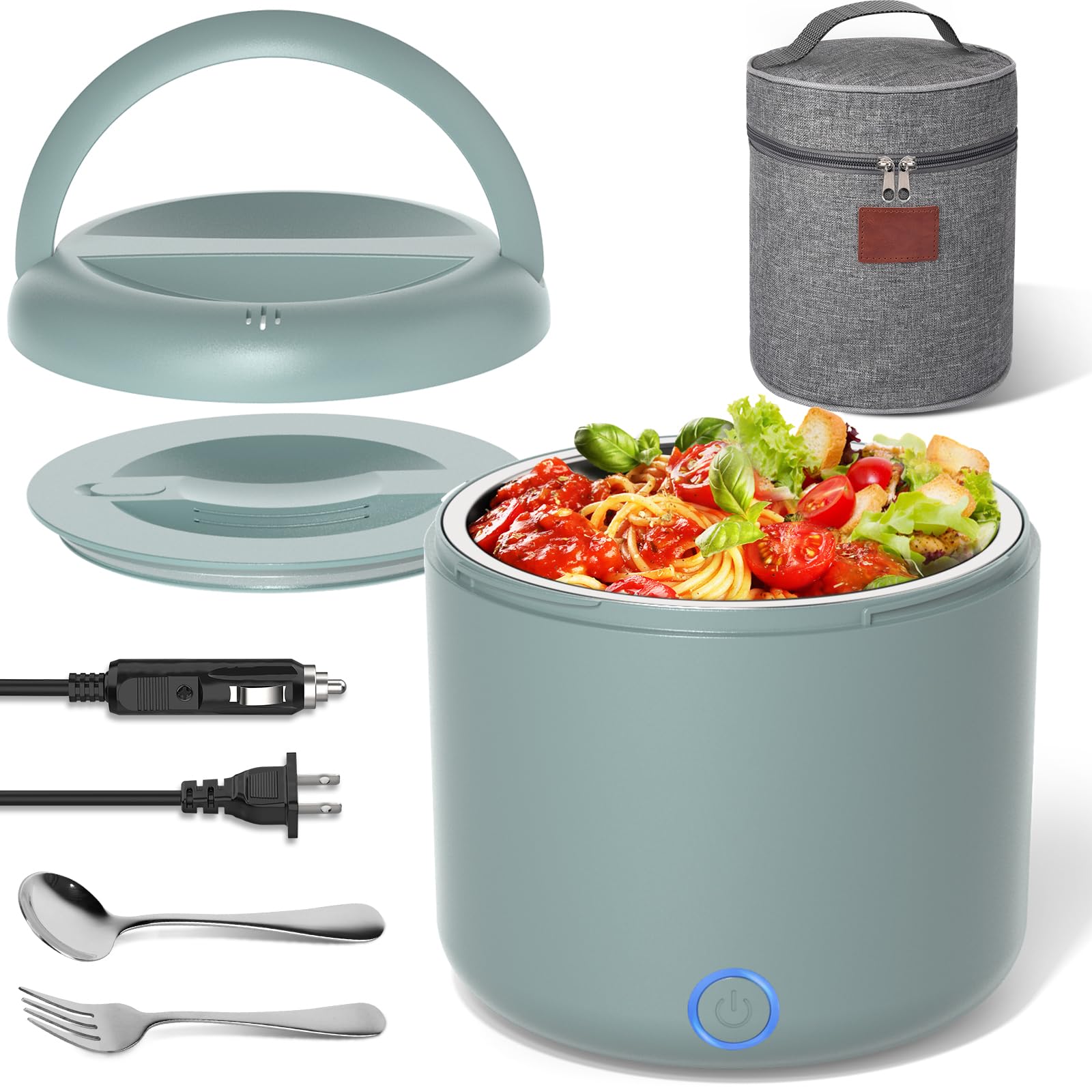 Vabaso electric heated lunch box in use, 80W quick heat for office meals