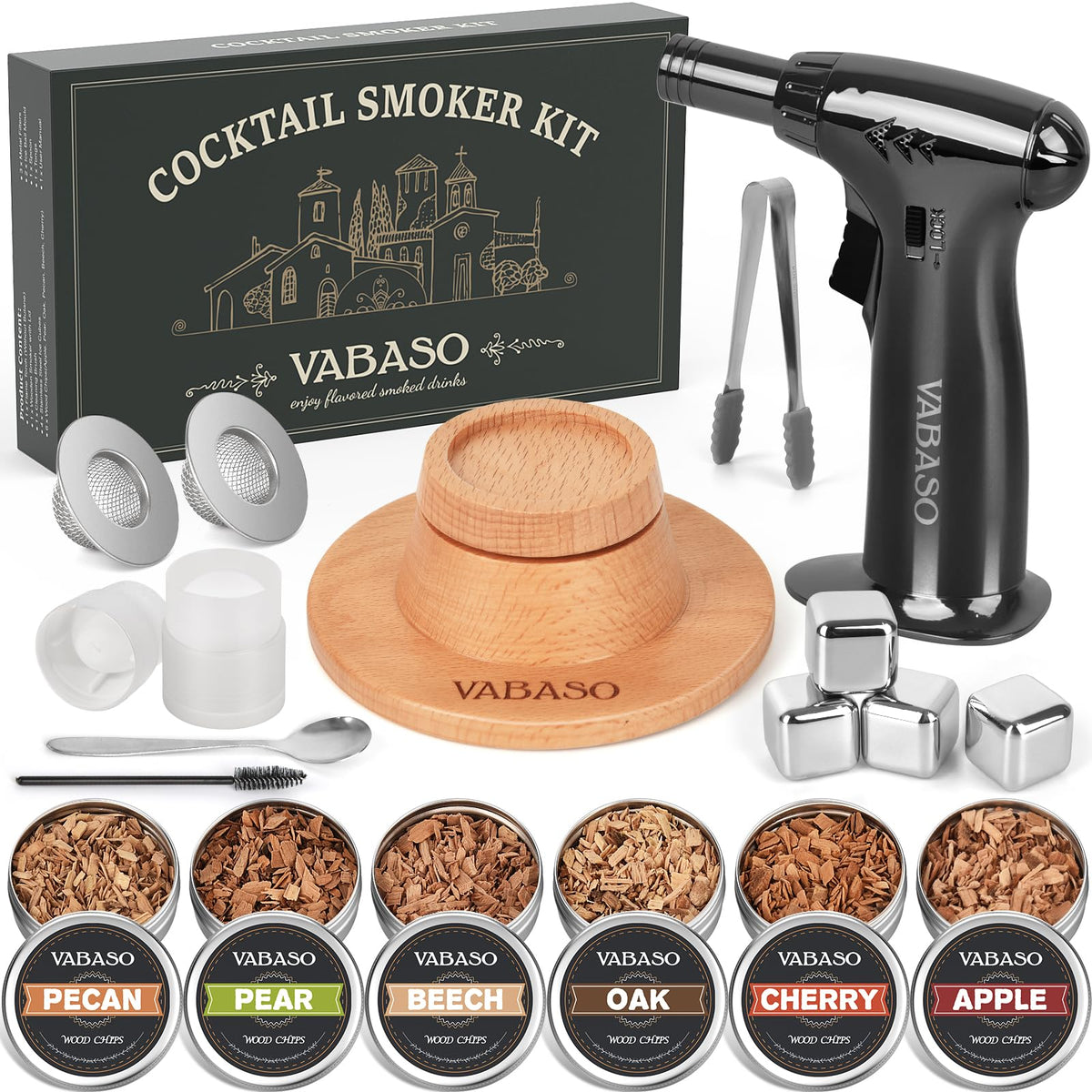Vabaso whiskey smoker kit torch setup enhances cocktail aroma