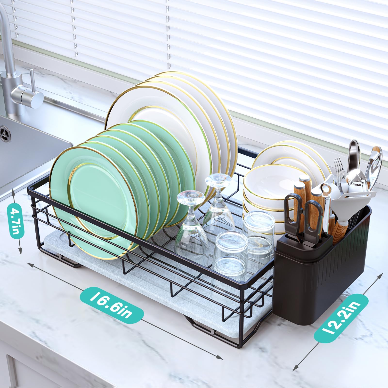 VABNEER dish drying rack black-finish blends modern kitchen style while resisting rust.