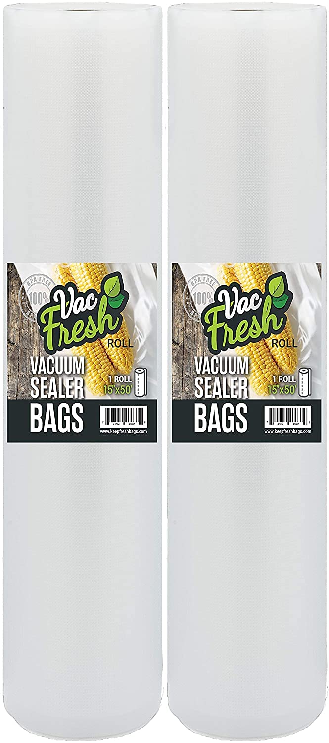 Vac-Fresh Roll 15x50 roll on counter for bulk food storage.