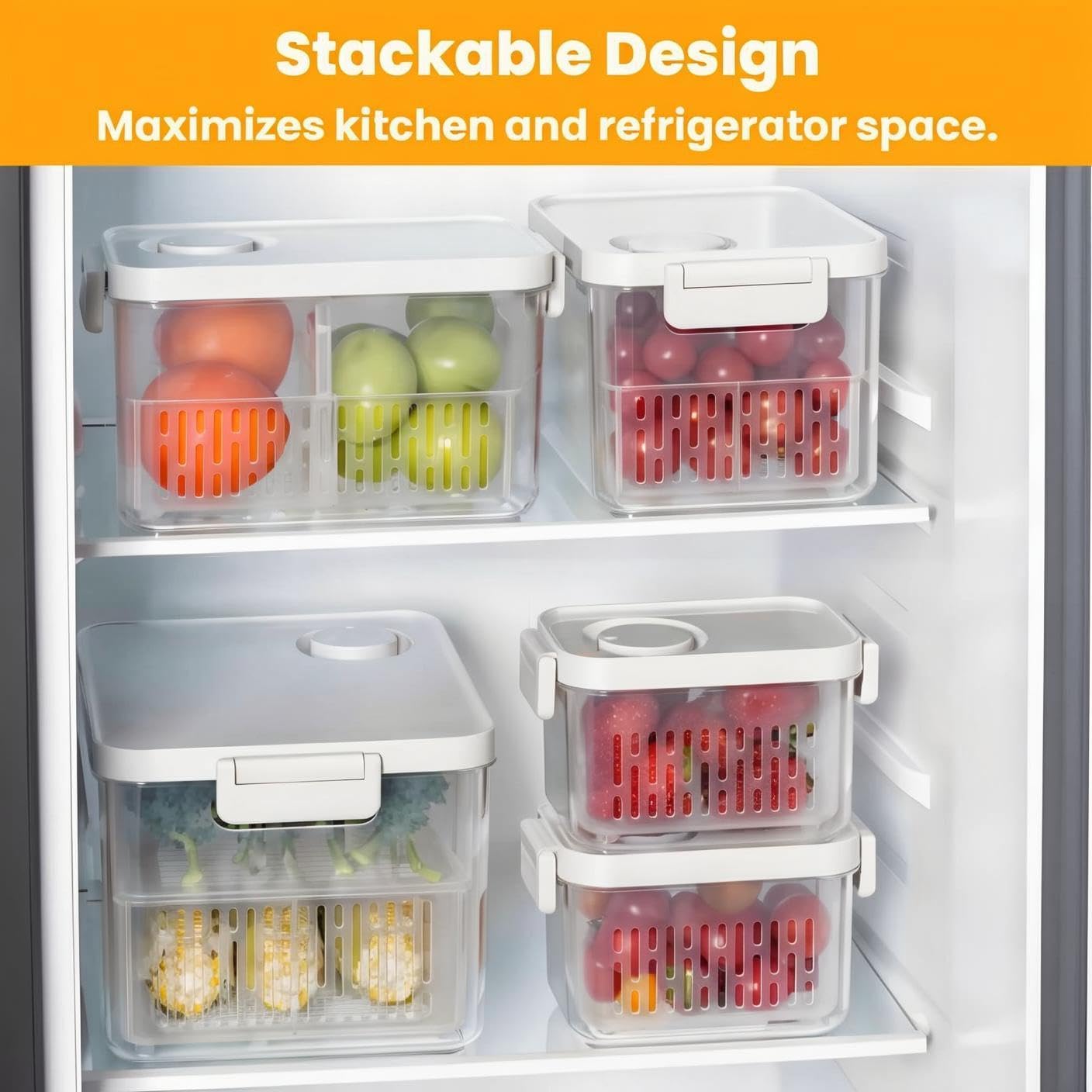 Vacane berry keeper drain basket with divider keeps items organized.