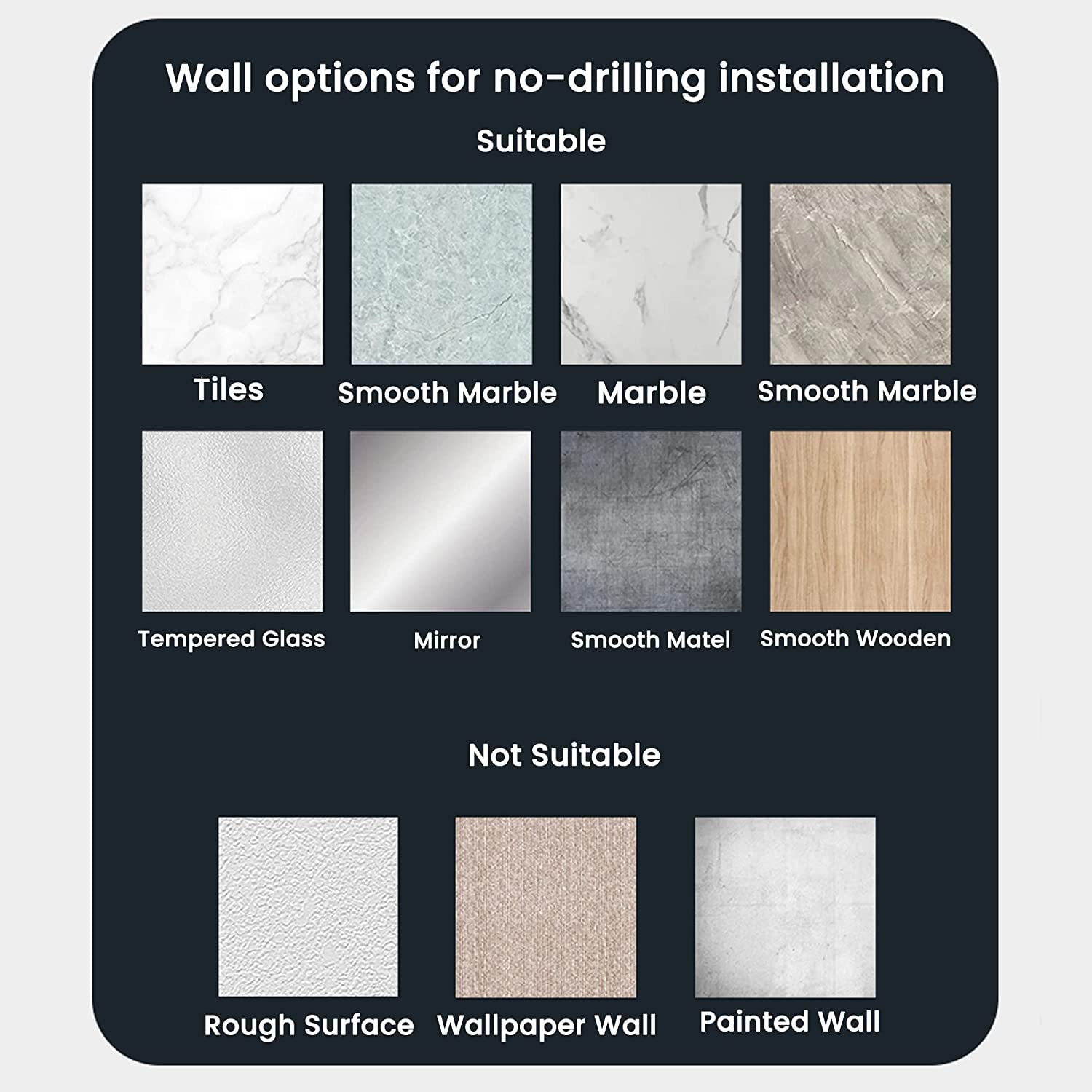 vacane wall-surface-compatibility on tile or wood expands mounting options.