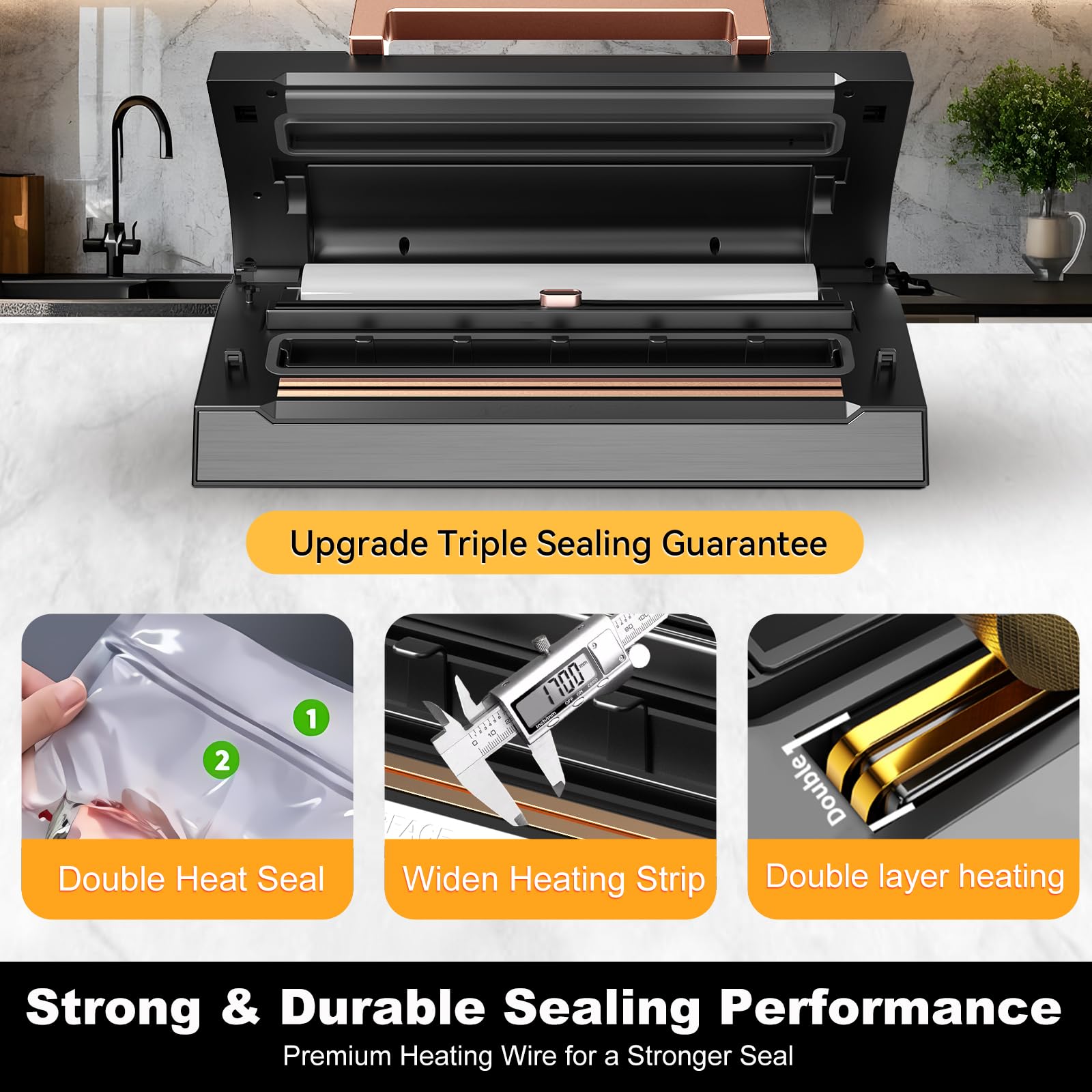 VACAPEX 5.0 pro-grade suction seals airtight bags and preserves freshness.