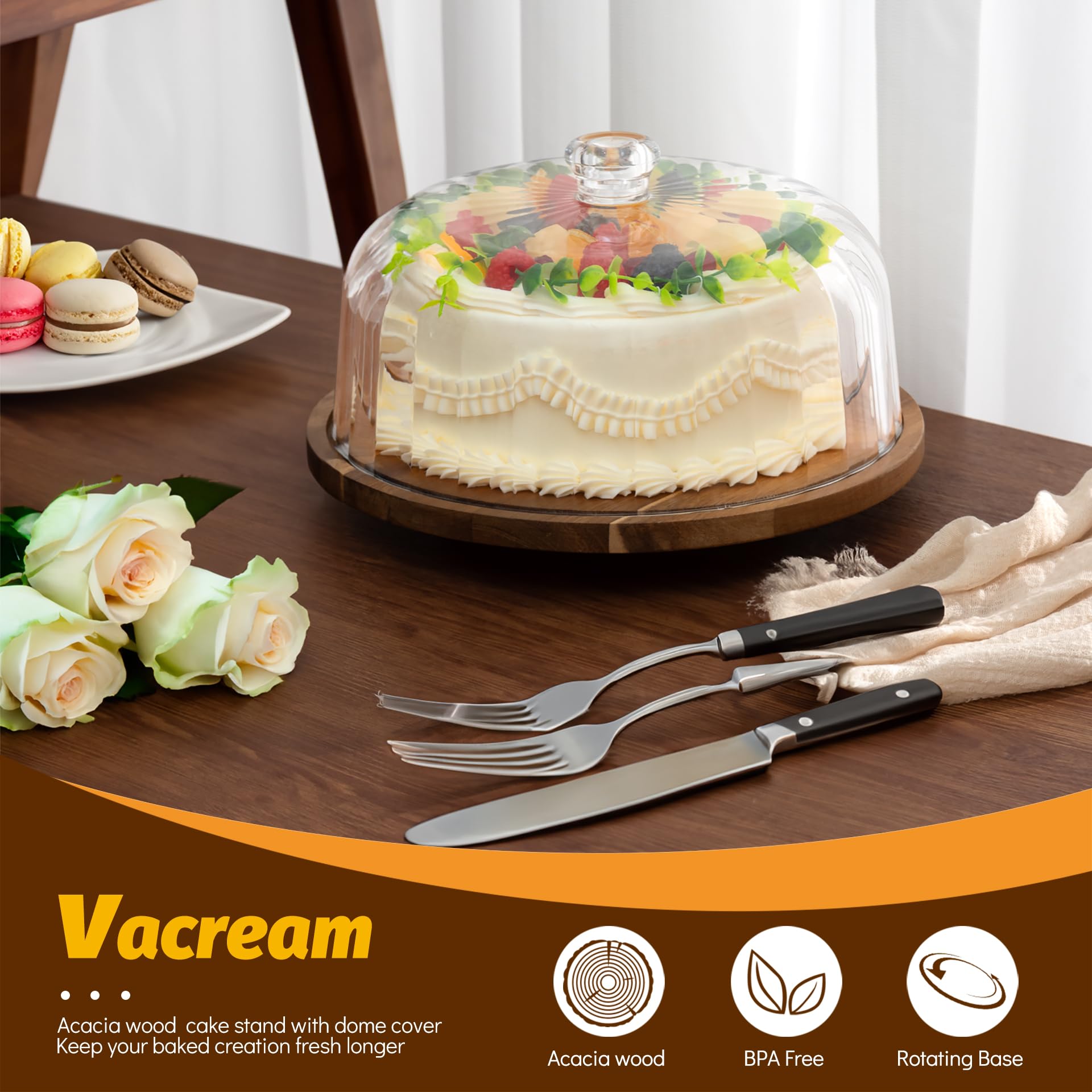 Vacream rotating base showcases desserts with smooth 360° turning.