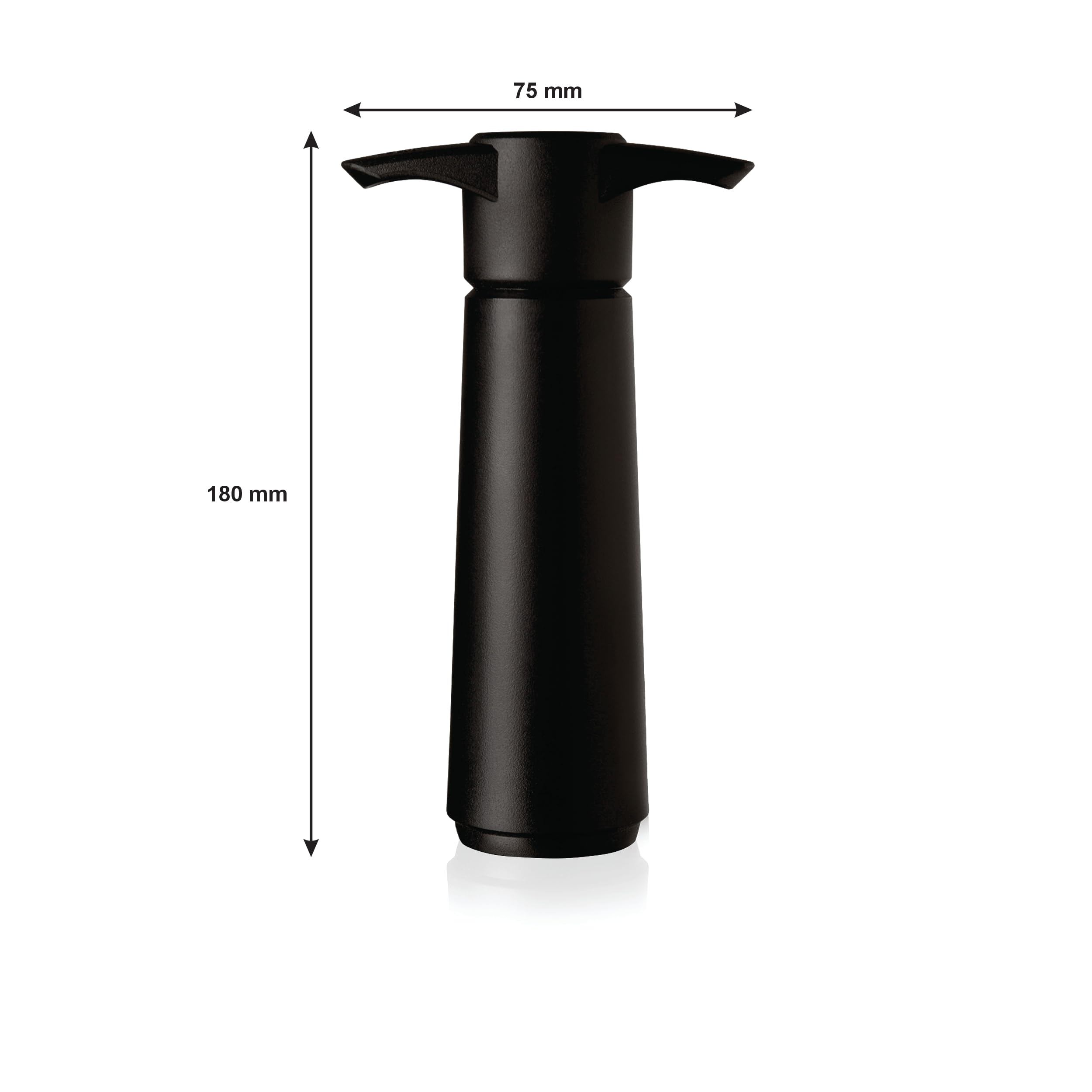 Vacu Vin black design pump sits next to a bottle for quick use.