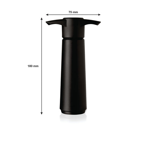 Vacu Vin black design pump sits next to a bottle for quick use.