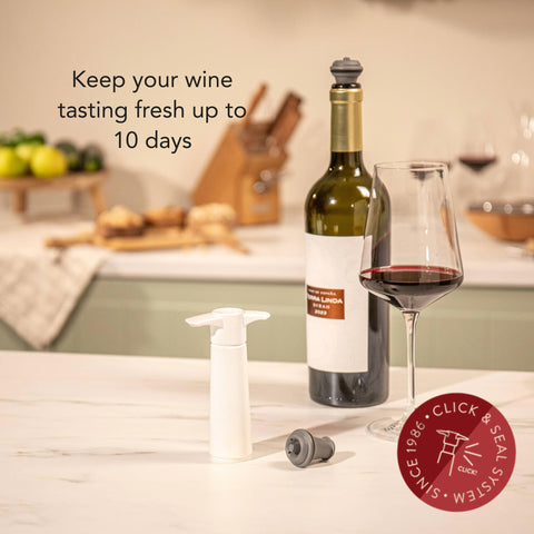 Vacu Vin manual air remover pump demonstrates easy wine preservation at home