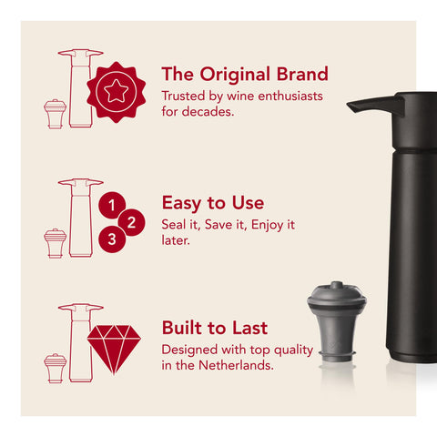 Vacu Vin manual pump action demonstrates easy airtight sealing.