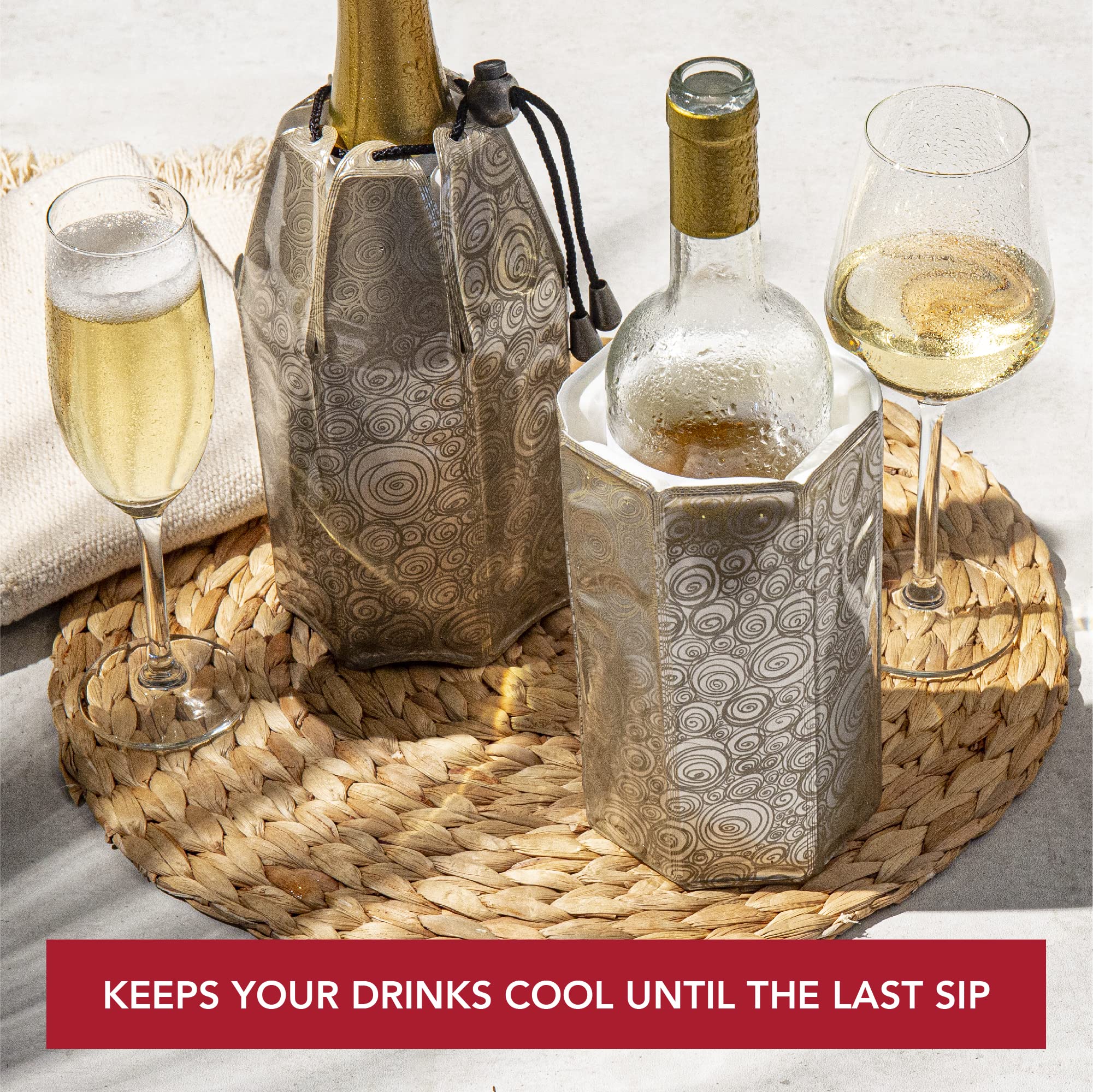 Vacu Vin rapid ice bottle cooler fold-flat design for easy storage.
