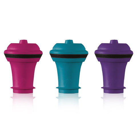 Vacu Vin wine saver stoppers set in multicolor sealing a bottle to preserve wine