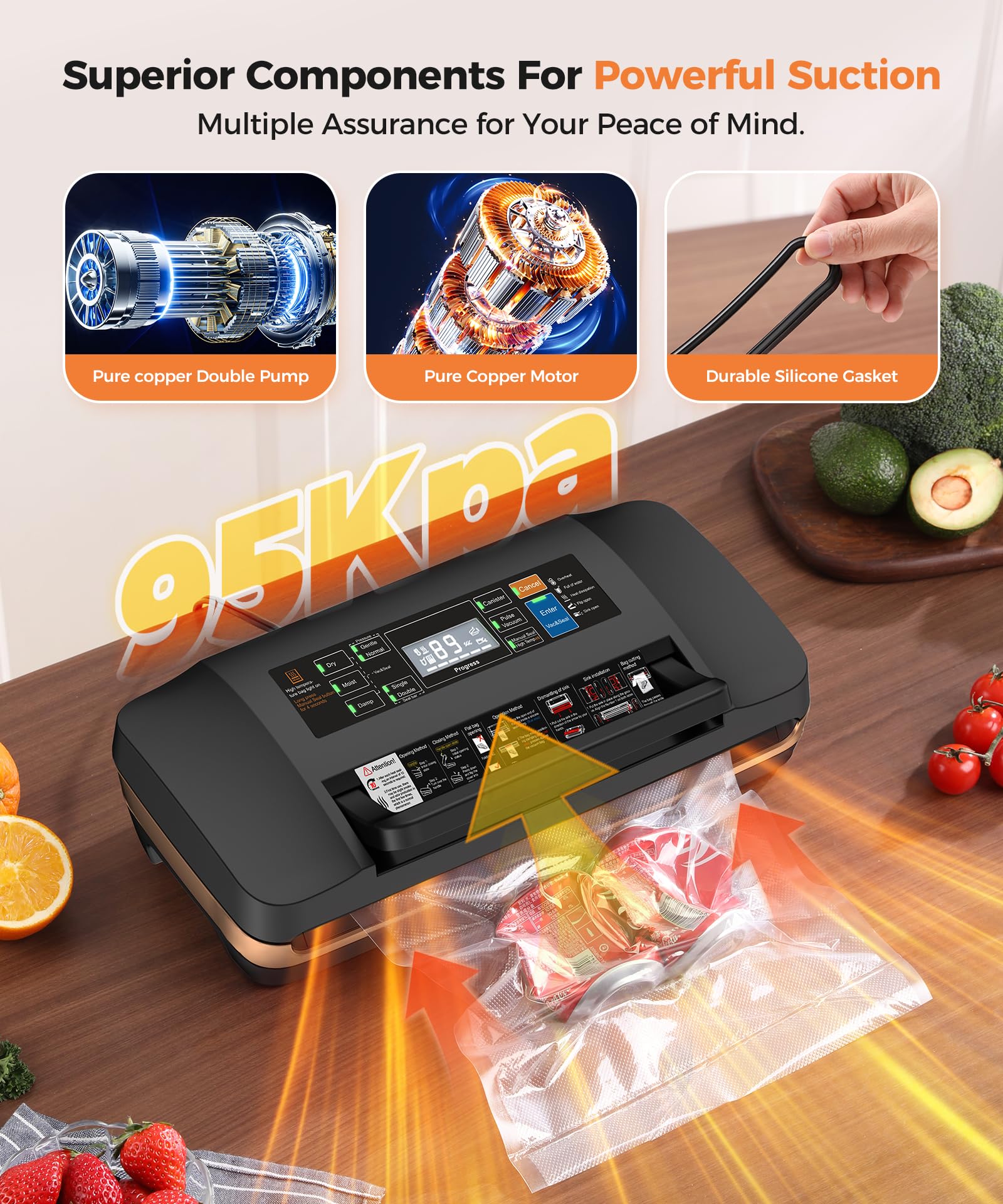 Vacuum Sealer Machine dual heat seal to prevent leaks