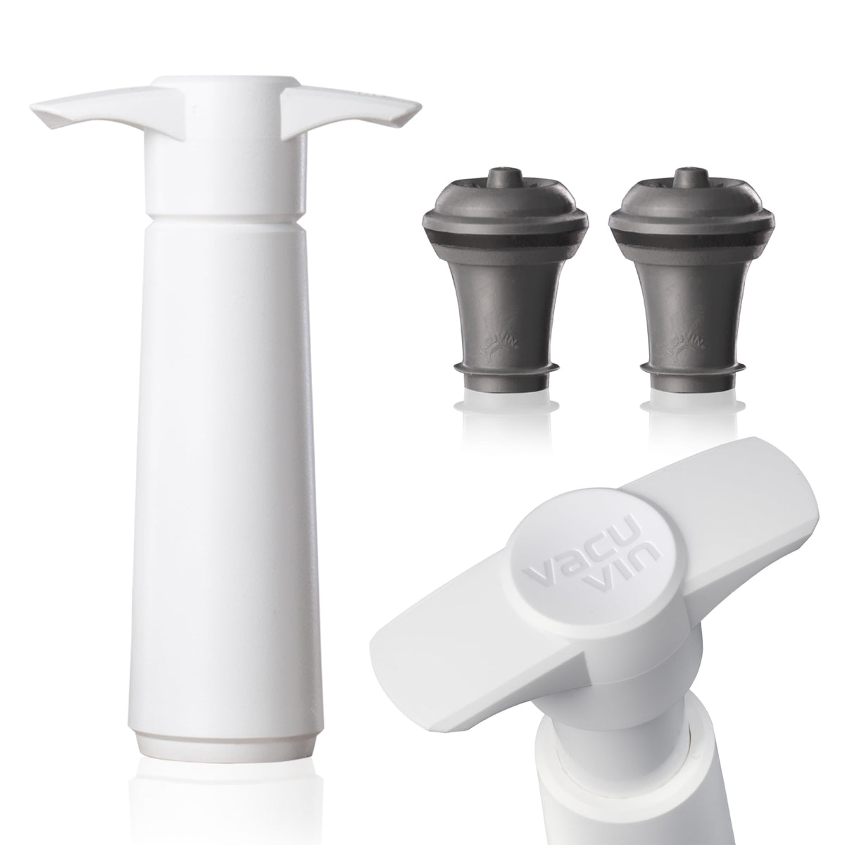 Vacuvin Original Wine Saver pump in action seals the bottle to preserve freshness.