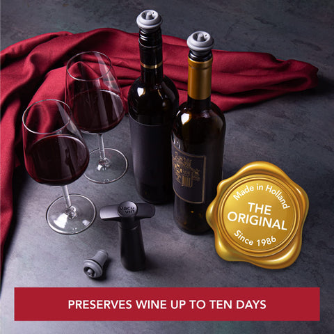 Vacu Vin pink stopper sealing the bottle for airtight preservation