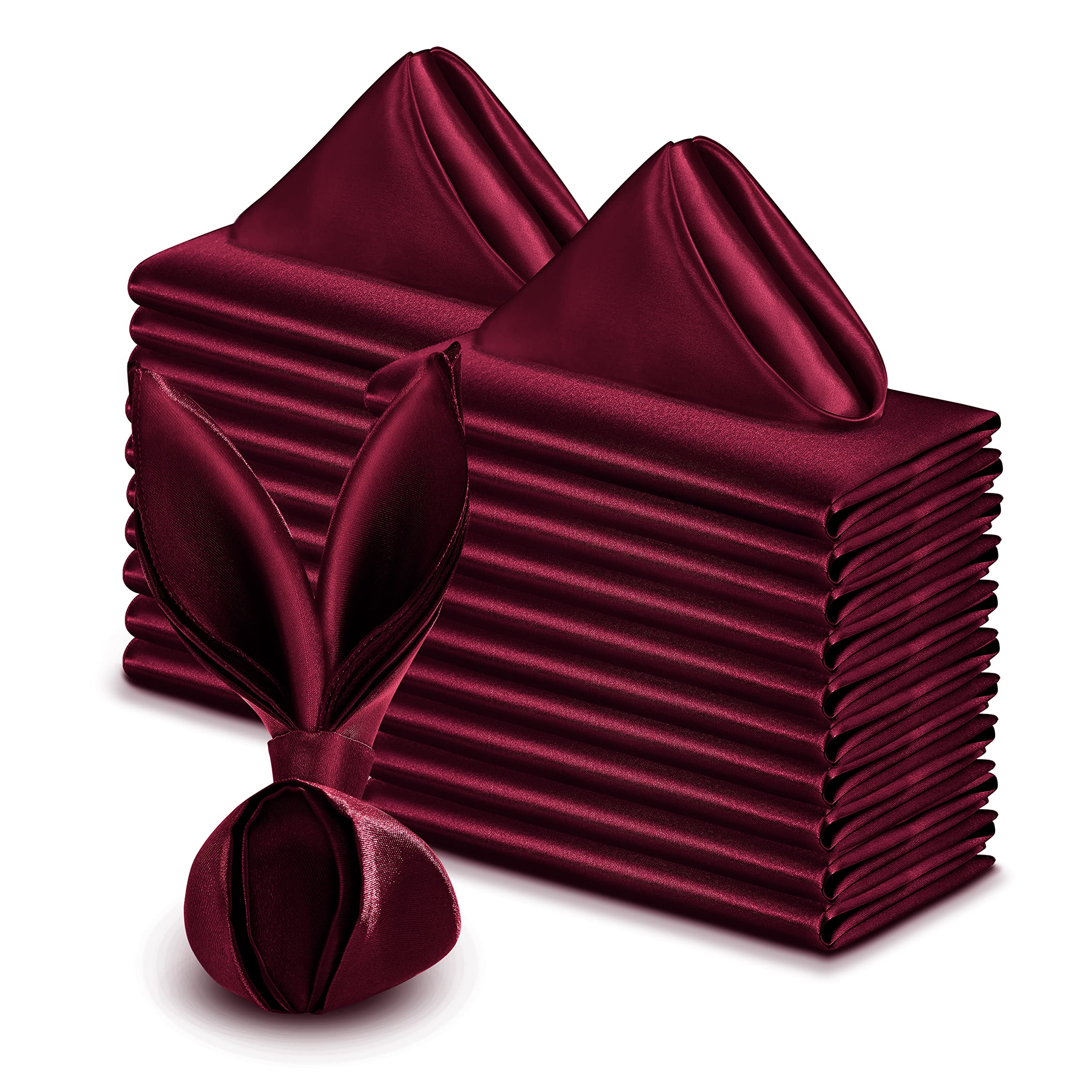 VACVELT Burgundy satin napkins, 50-pack, ideal for weddings and celebrations.