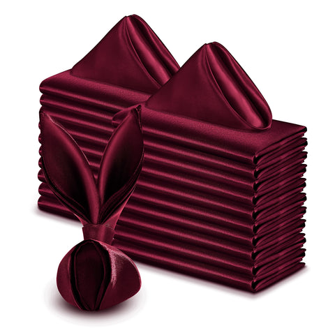 VACVELT Burgundy satin napkins, 50-pack, ideal for weddings and celebrations.