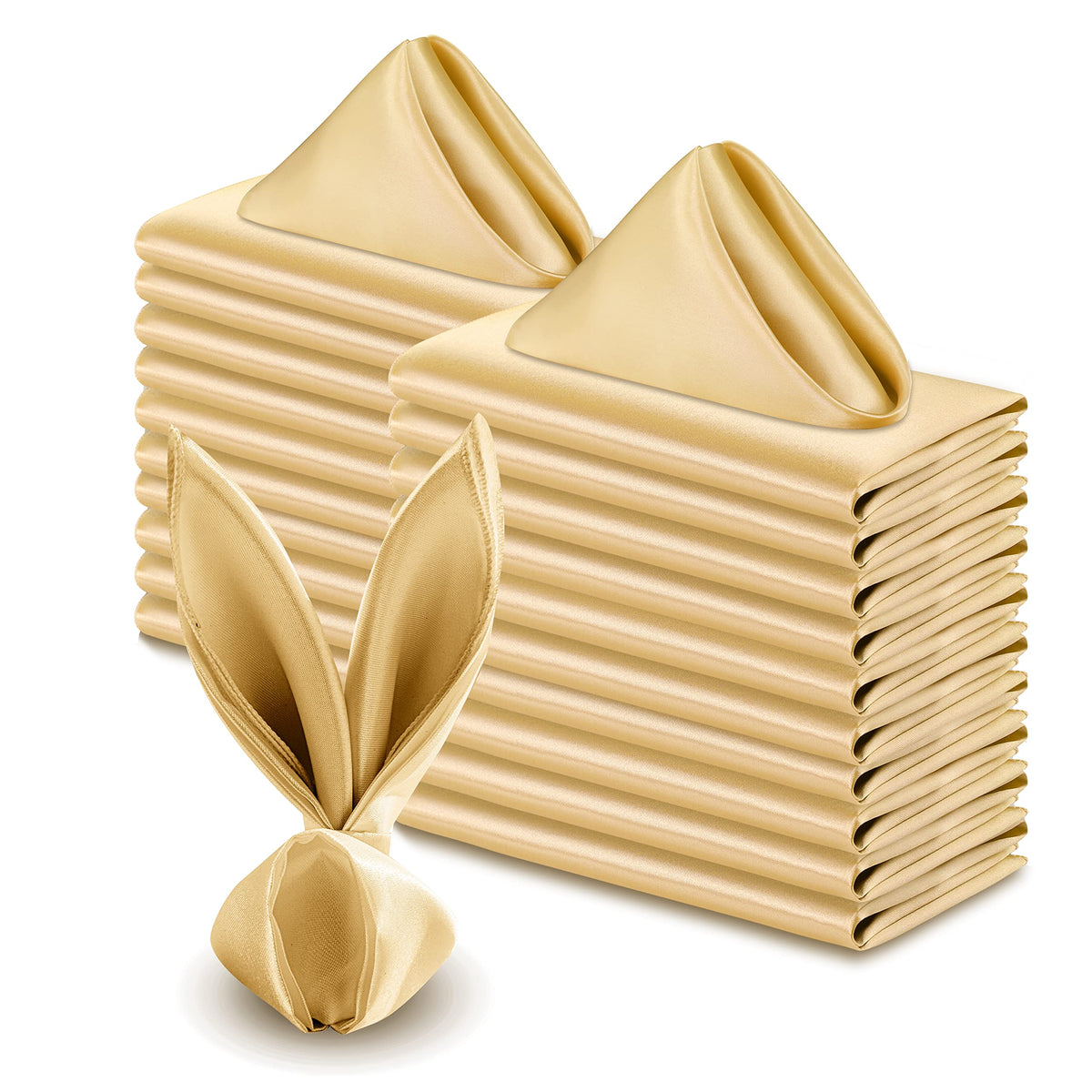 VACVELT gold satin napkins on table, 17x17 inches, ideal for elegant wedding table settings