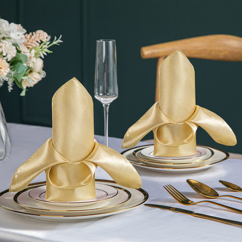 VACVELT gold satin napkins display for banquet tables to enhance luxury ambience