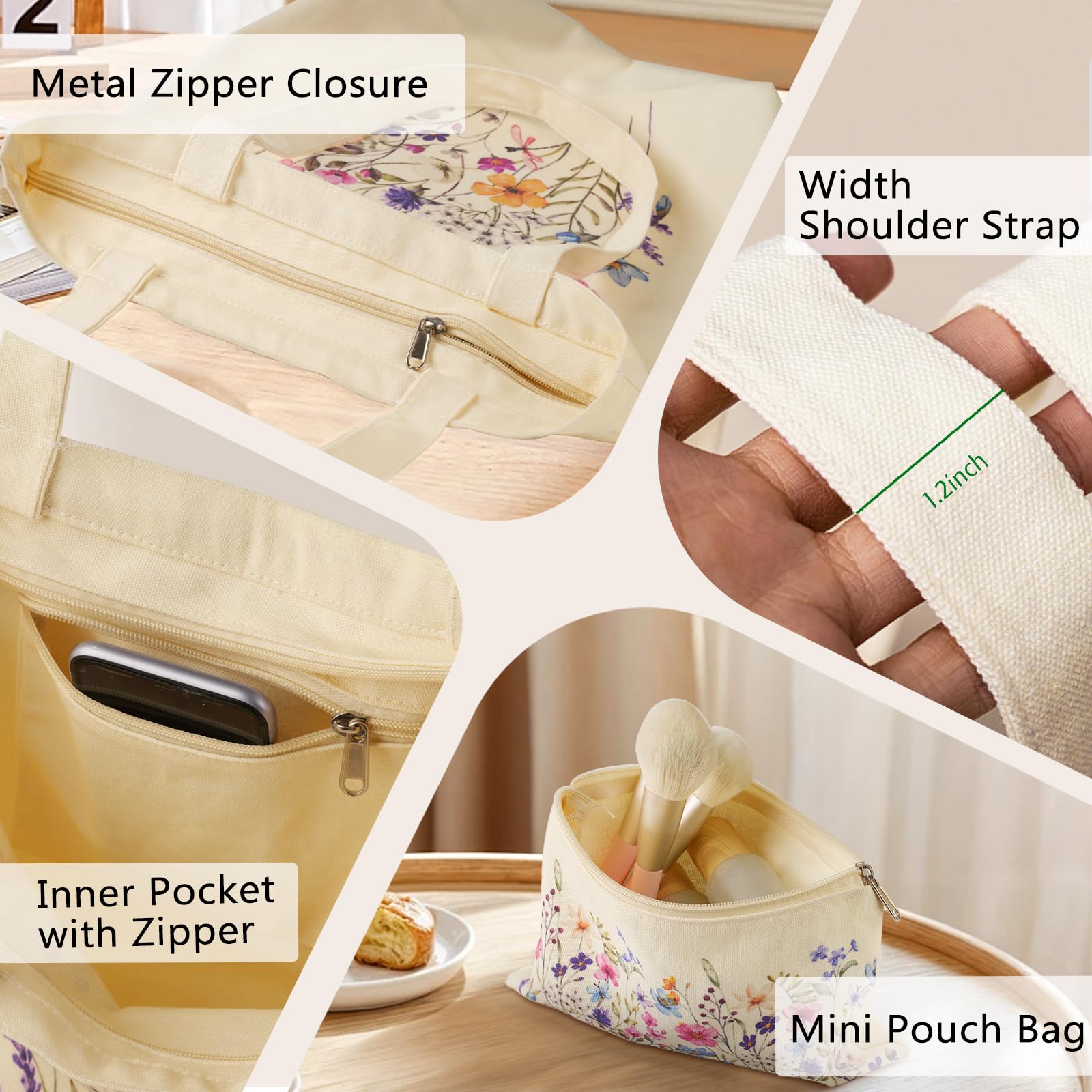 VADOO tote includes a small attached zip pouch for cosmetics and supplies.