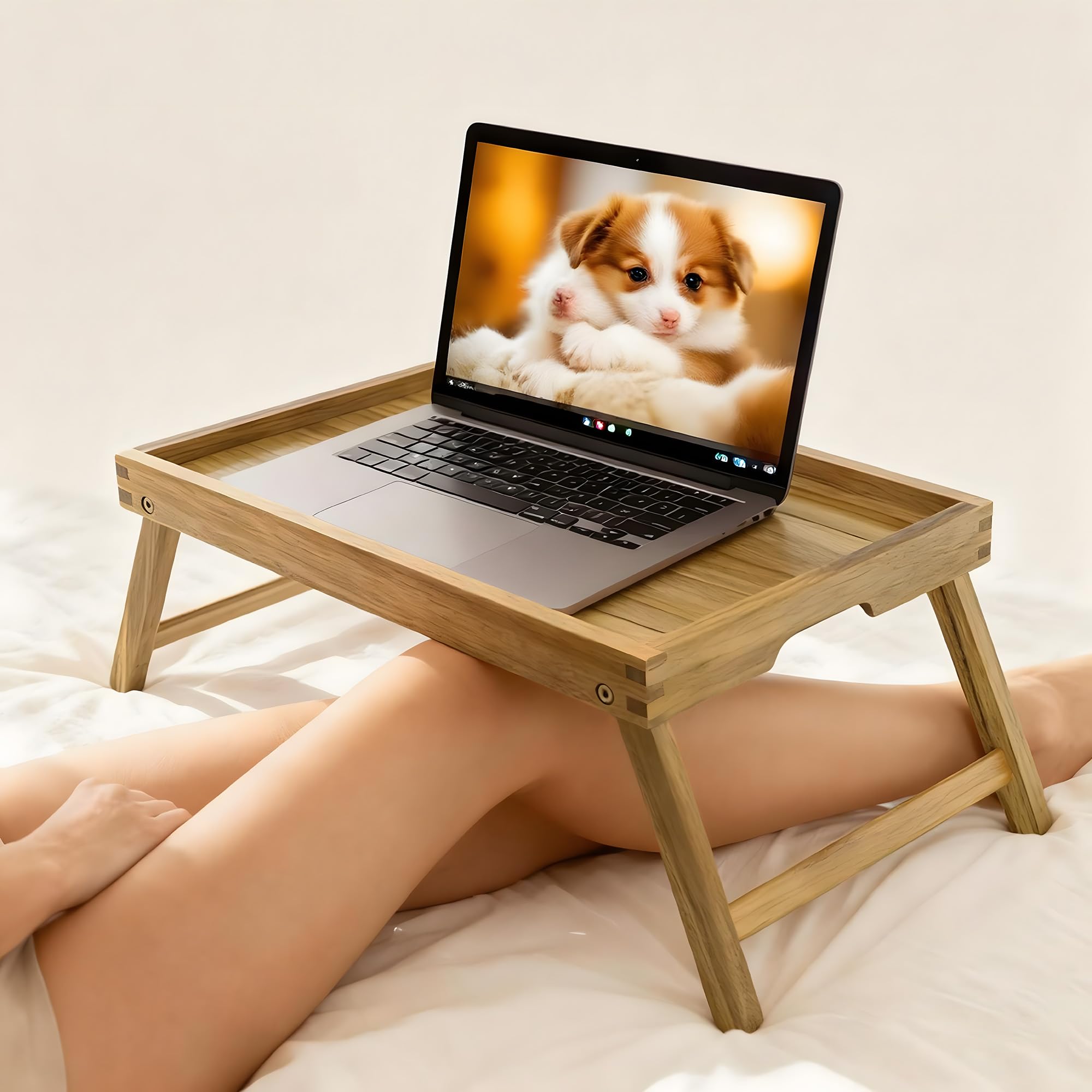 VaeFae Acacia Bed Tray built-in carrying handles for easy transport