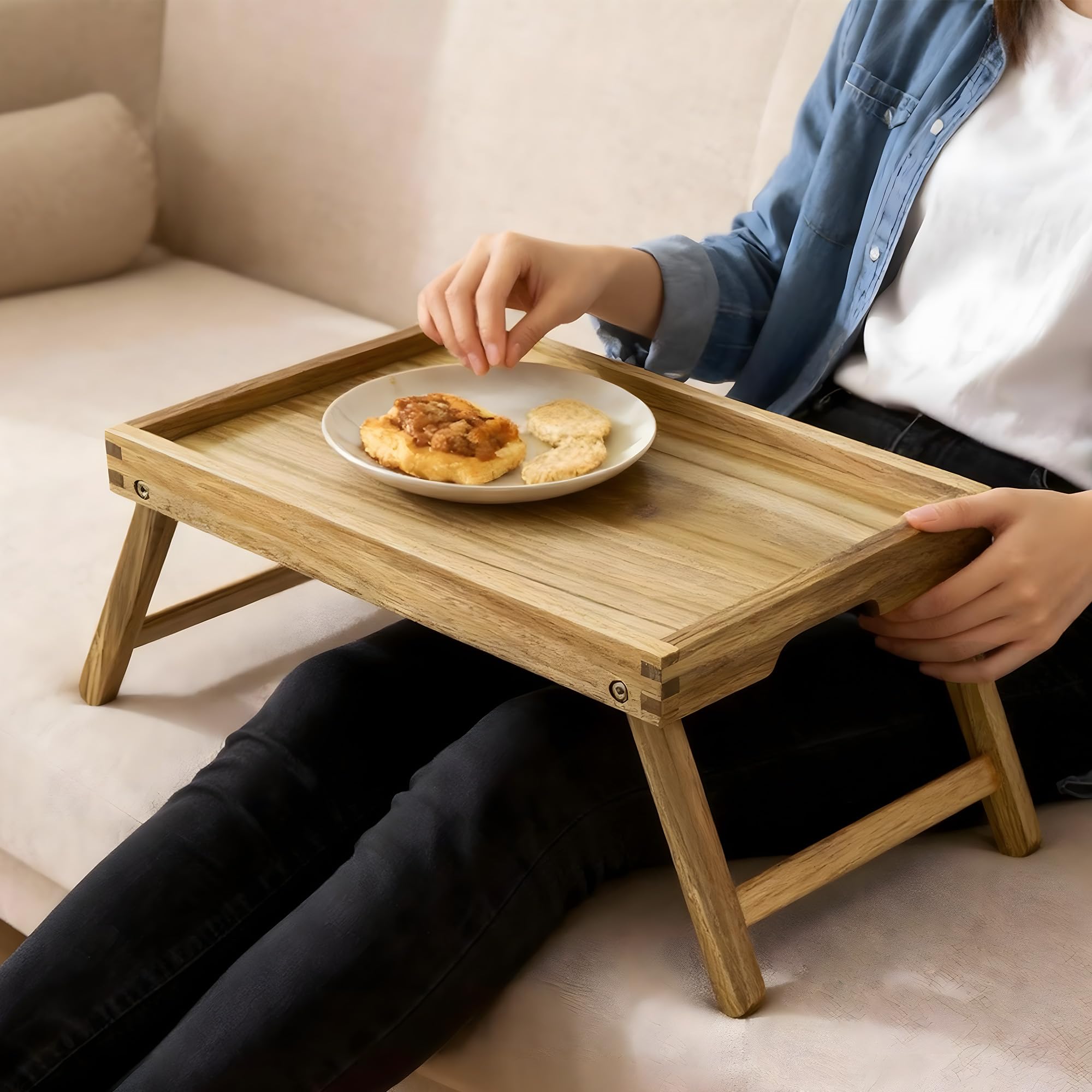 VaeFae Acacia Bed Tray solid acacia wood for durability