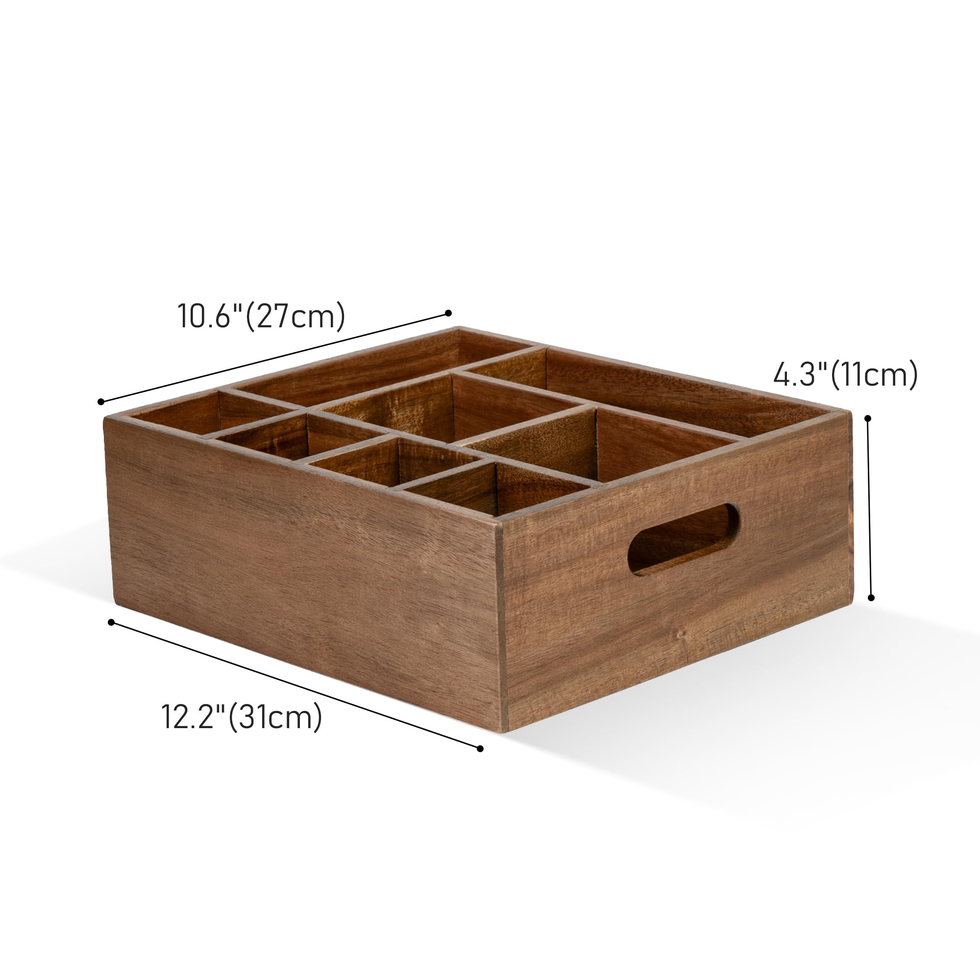 VaeFae Acacia Wood Caddy Paper Plates keeps plates within reach.