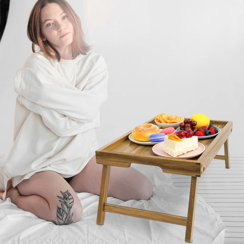 VaeFae Acacia bed tray lip guard helps prevent spills and messes.