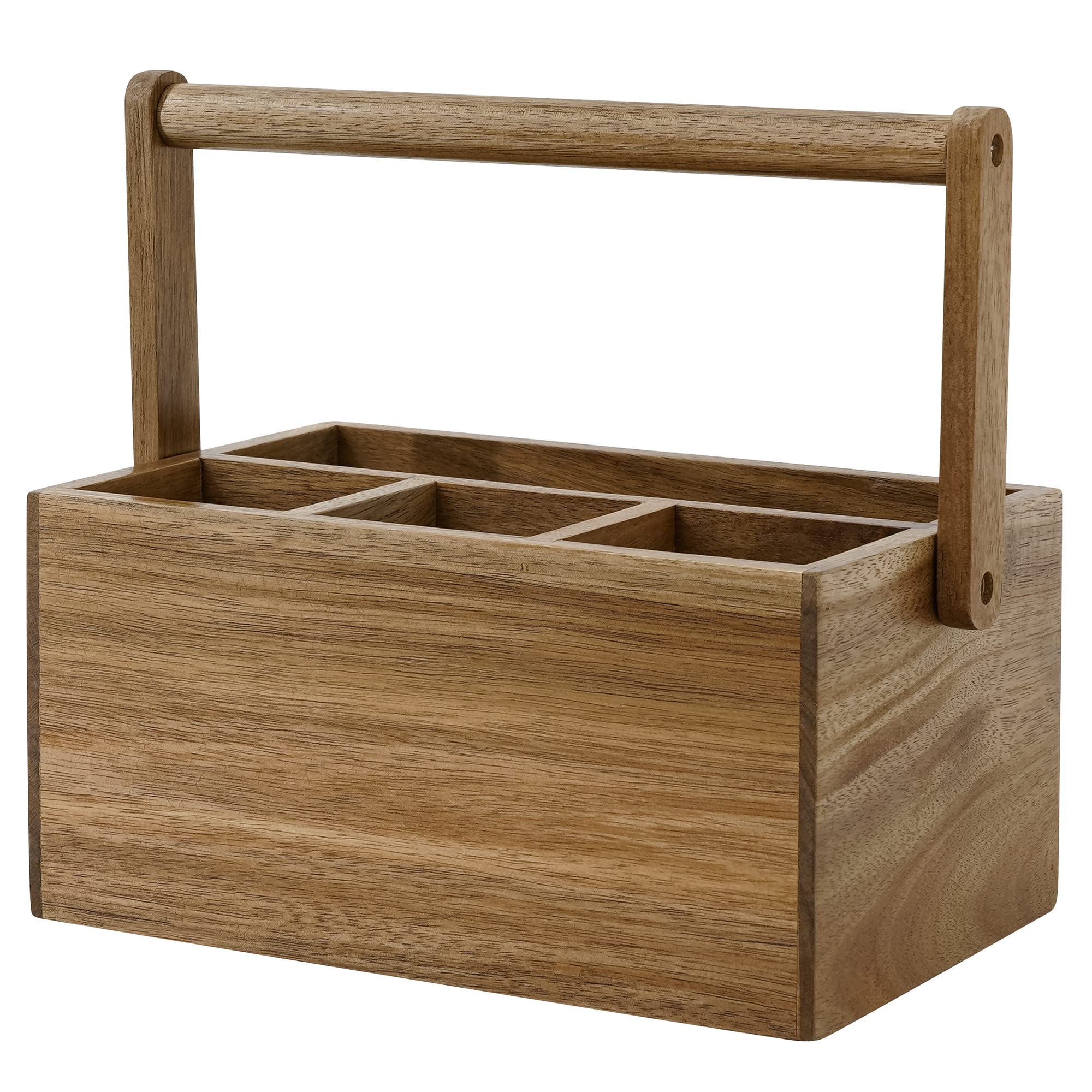 VaeFae Acacia silverware caddy with handle on kitchen counter for easy transport