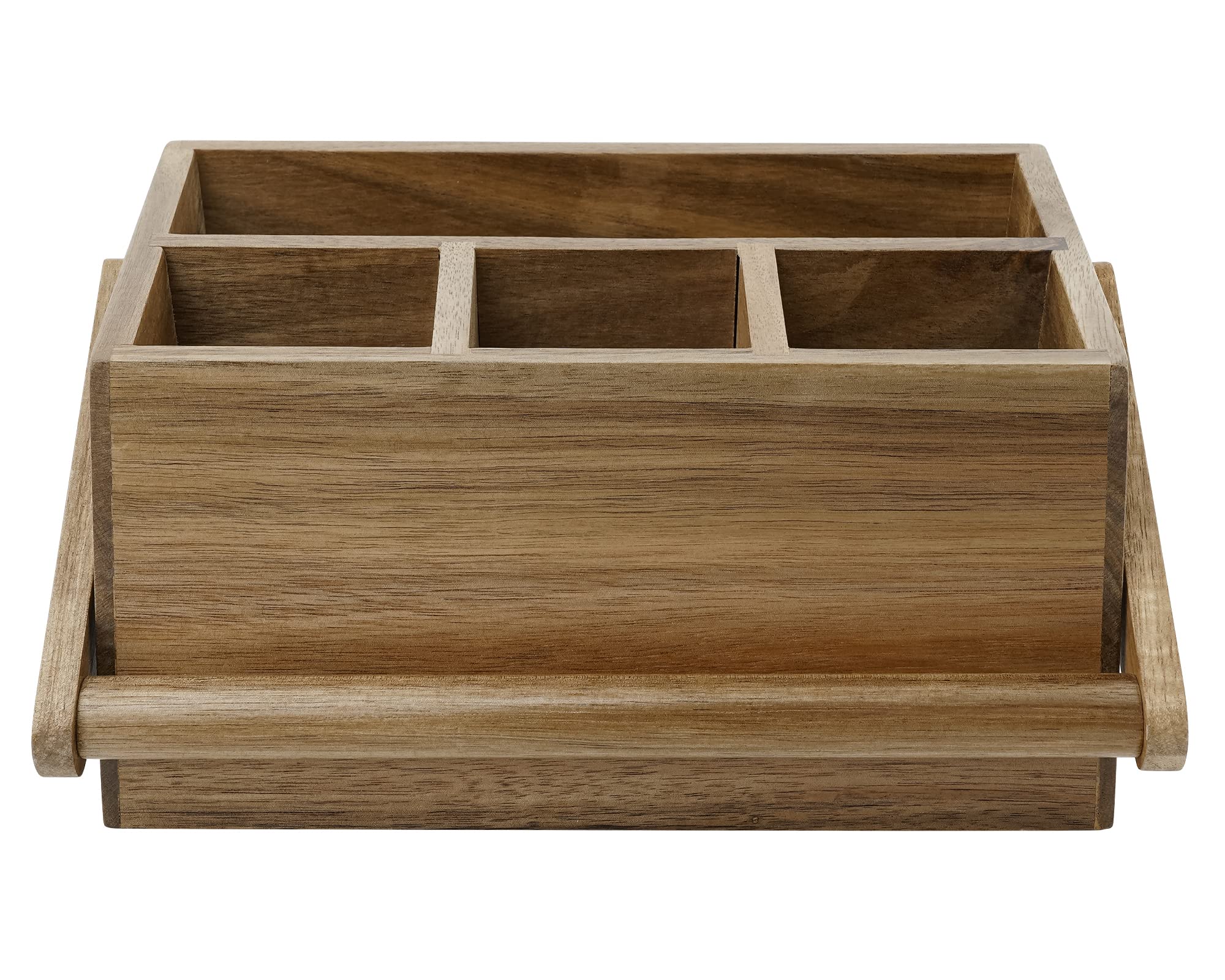 VaeFae Acacia wood organizer with four compartments to sort flatware
