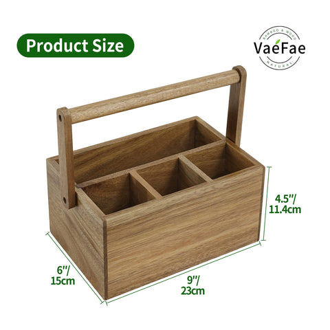 VaeFae Acacia wooden utensil holder highlighting natural grain and durability