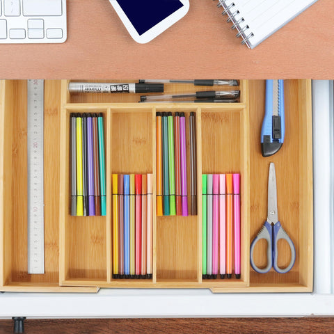 VaeFae multifunctional drawer organizer stores utensils, jewelry, and stationery neatly