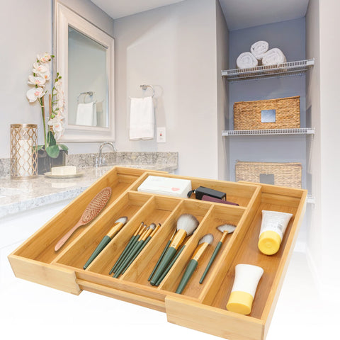 VaeFae natural bamboo drawer organizer complements modern kitchen decor