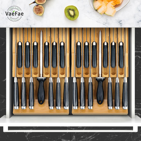 VaeFae drawer block saves space while securely holding knives.
